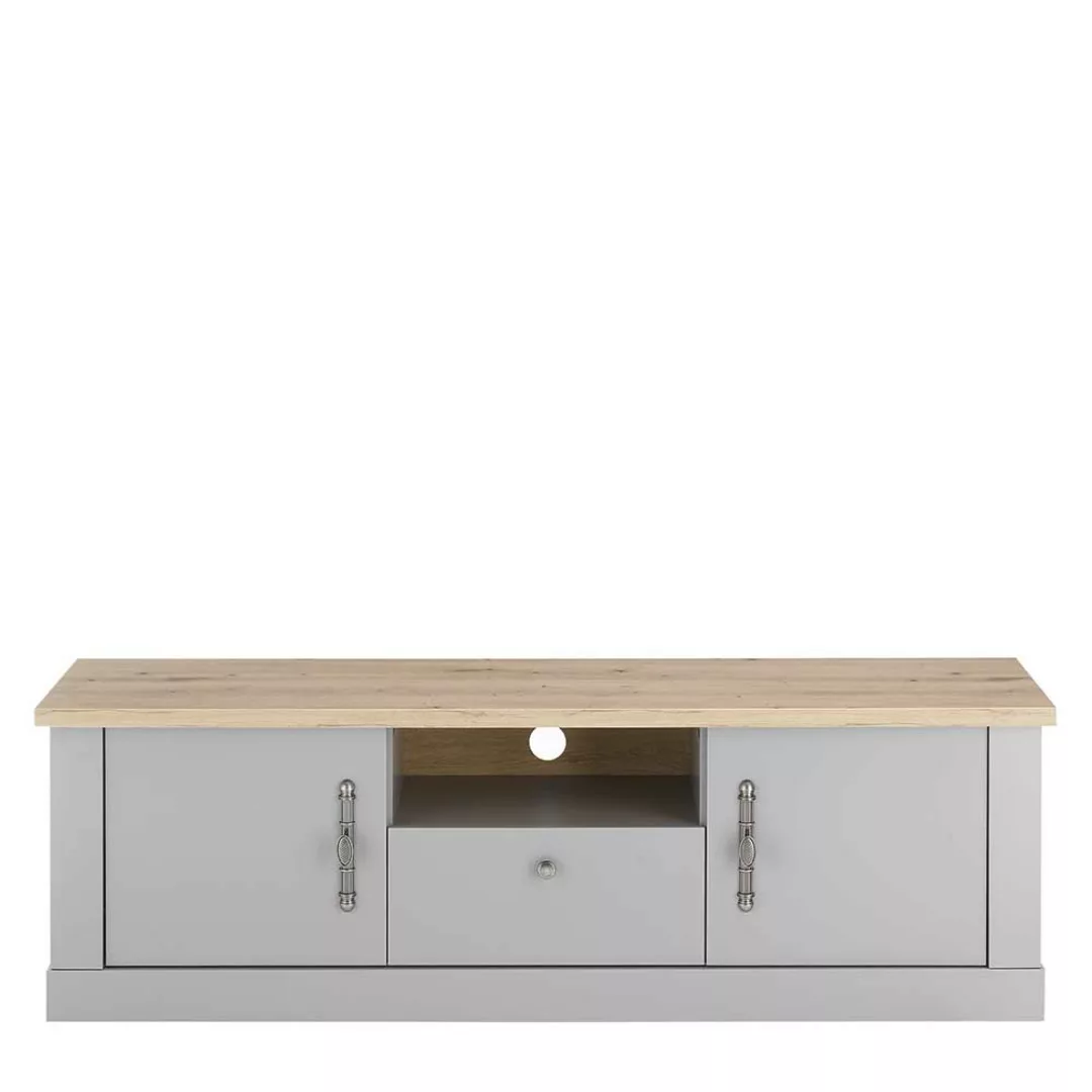 Graues TV Sideboard im Landhausstil ein offenes Gerätefach günstig online kaufen