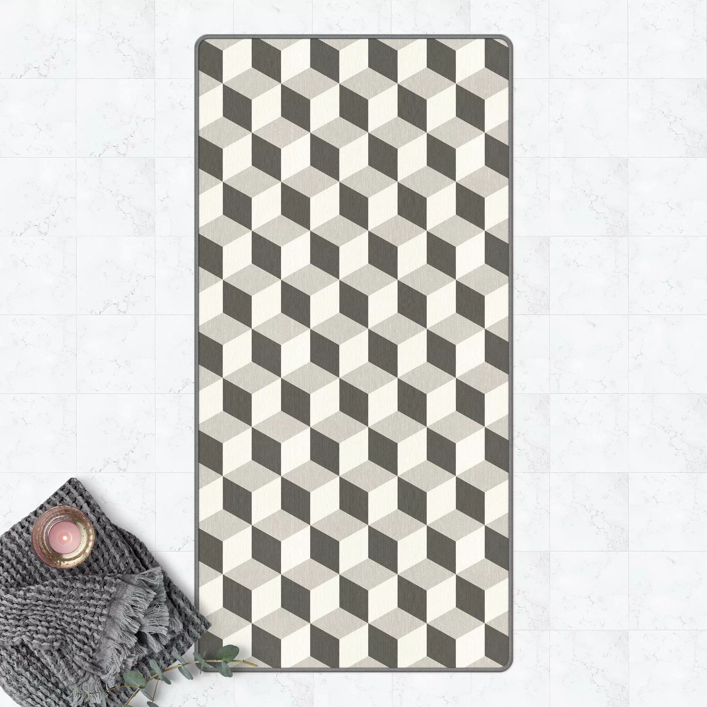 Teppich Geometrischer Fliesenmix Würfel Grau günstig online kaufen