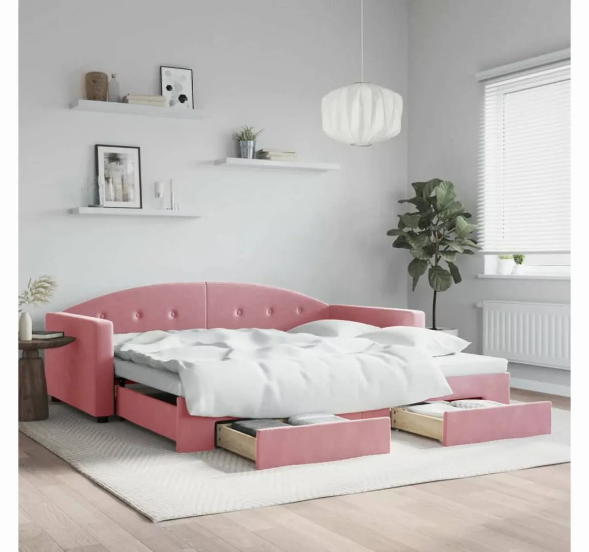 vidaXL Gästebett Gästebett Tagesbett Ausziehbar mit Schubladen Rosa 100x200 günstig online kaufen