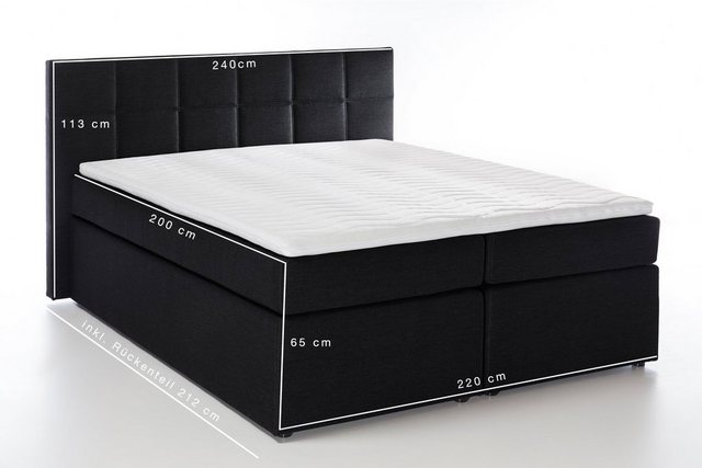 Möbelfreude Boxspringbett Boxspringbett Bea Schwarz H2 220x200 cm, Schwarz günstig online kaufen