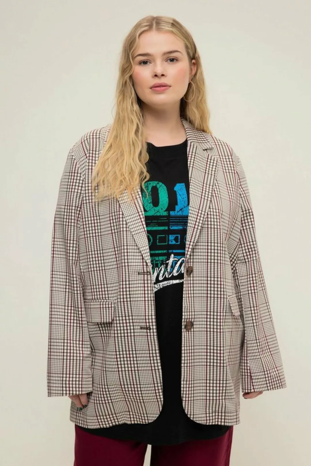 Studio Untold Blusenblazer Oversized-Blazer Karo Revers Langarm günstig online kaufen