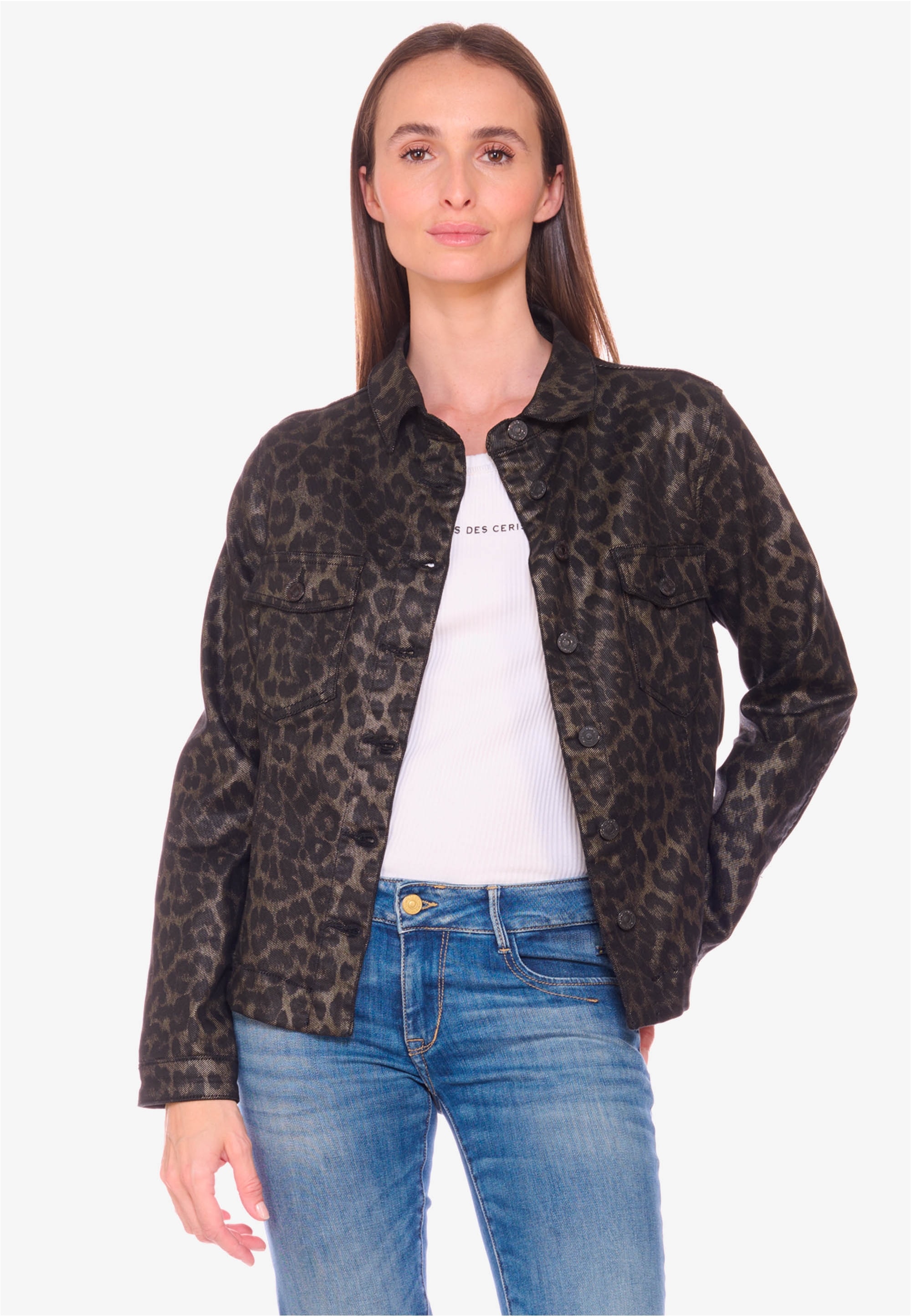 Le Temps Des Cerises Jeansjacke "Jeansjacke", mit angesagter Leo-Optik günstig online kaufen