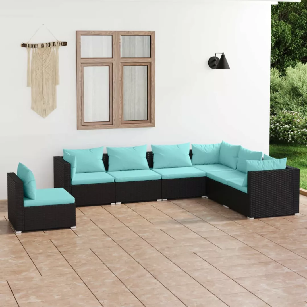 Vidaxl 7-tlg. Garten-lounge-set Mit Kissen Poly Rattan Schwarz günstig online kaufen