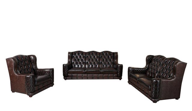 Salottini Polstergarnitur Chesterfield Watford Sofagarnitur Leder 3/2/1, (3 günstig online kaufen