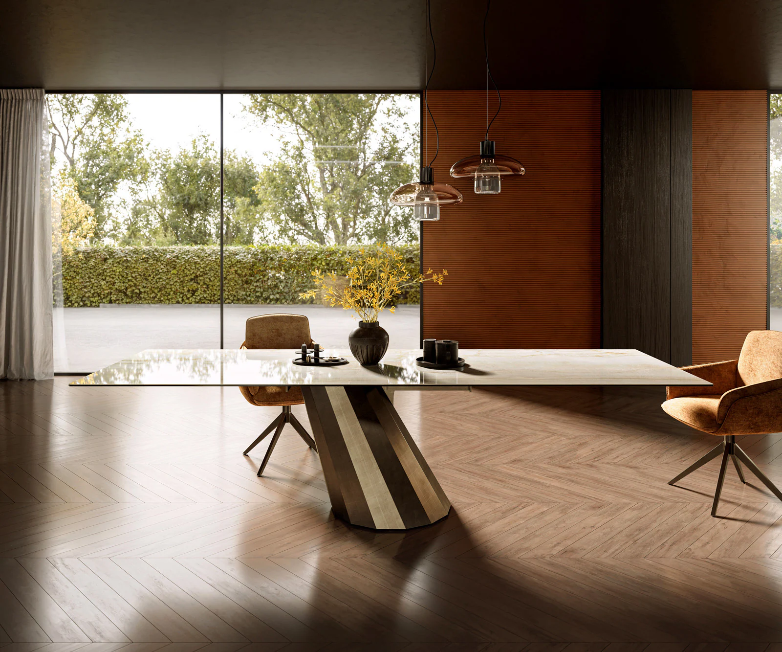Esstisch Edge 300x100 Keramik Laminam® Onice Oro ?Parabel Metallic Gold günstig online kaufen