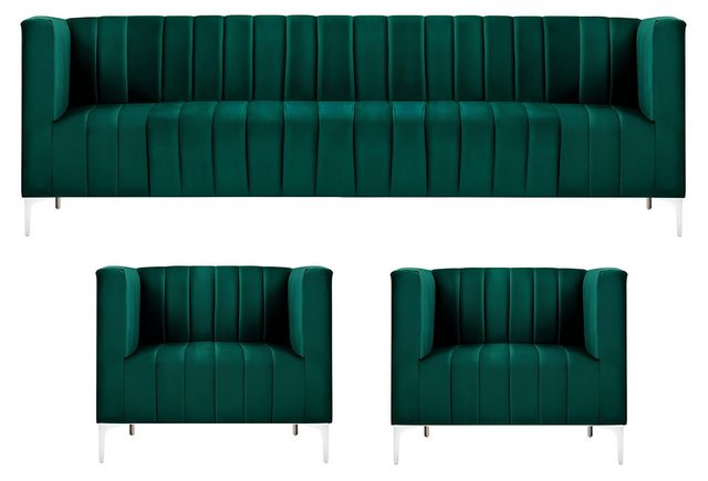 Xlmoebel Sofa Wohnzimmer-Set mit Drei-Sitzer-Sofa aus Stoff in grünem Samt- günstig online kaufen