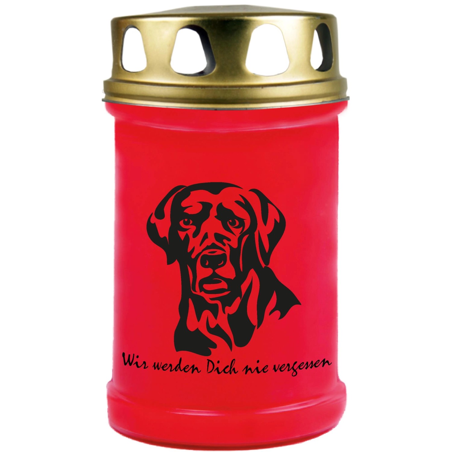 HS Candle Grabkerze Rot 48h Deckel Gold Labrador günstig online kaufen