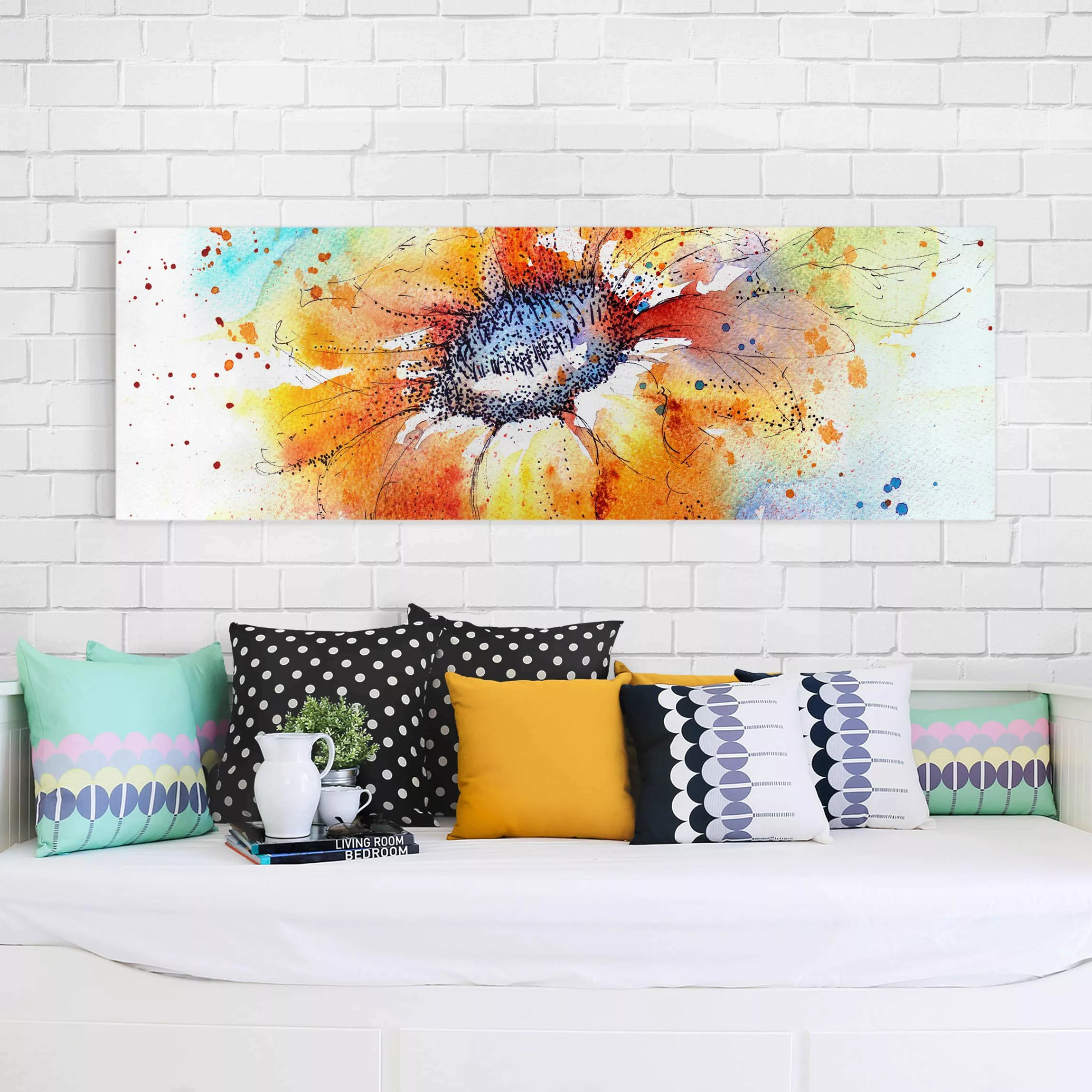 Leinwandbild Blumen - Panorama Painted Sunflower günstig online kaufen