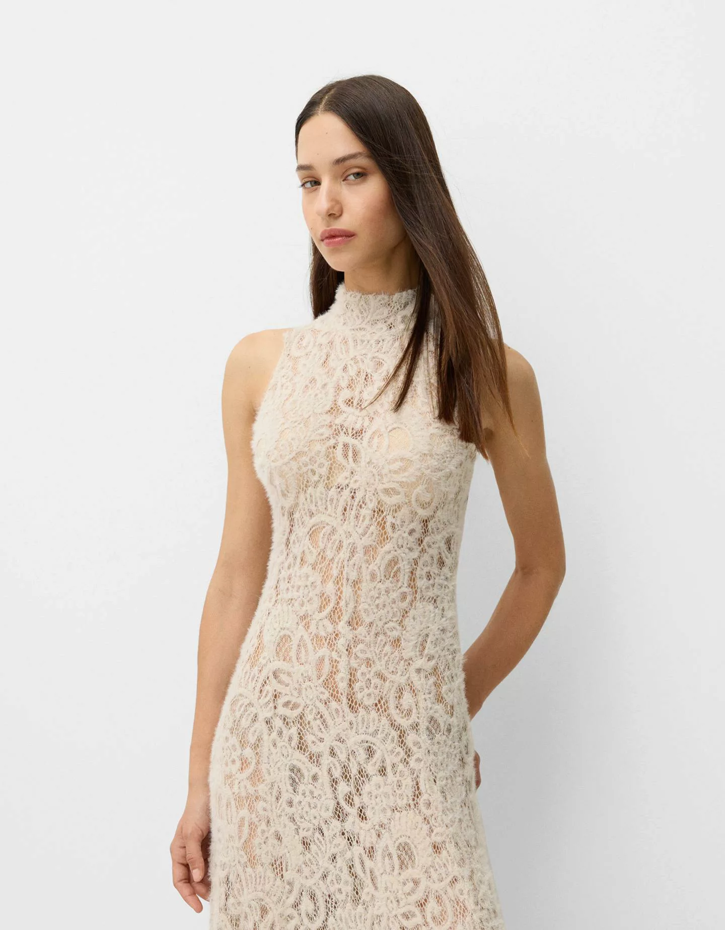 Bershka Maxikleid Mit Strukturmuster Damen S Beige günstig online kaufen