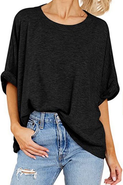 JDMGZSR T-Shirt Damen Stapel von Ärmeln T-Shirt Blusentop einfarbig Oversiz günstig online kaufen