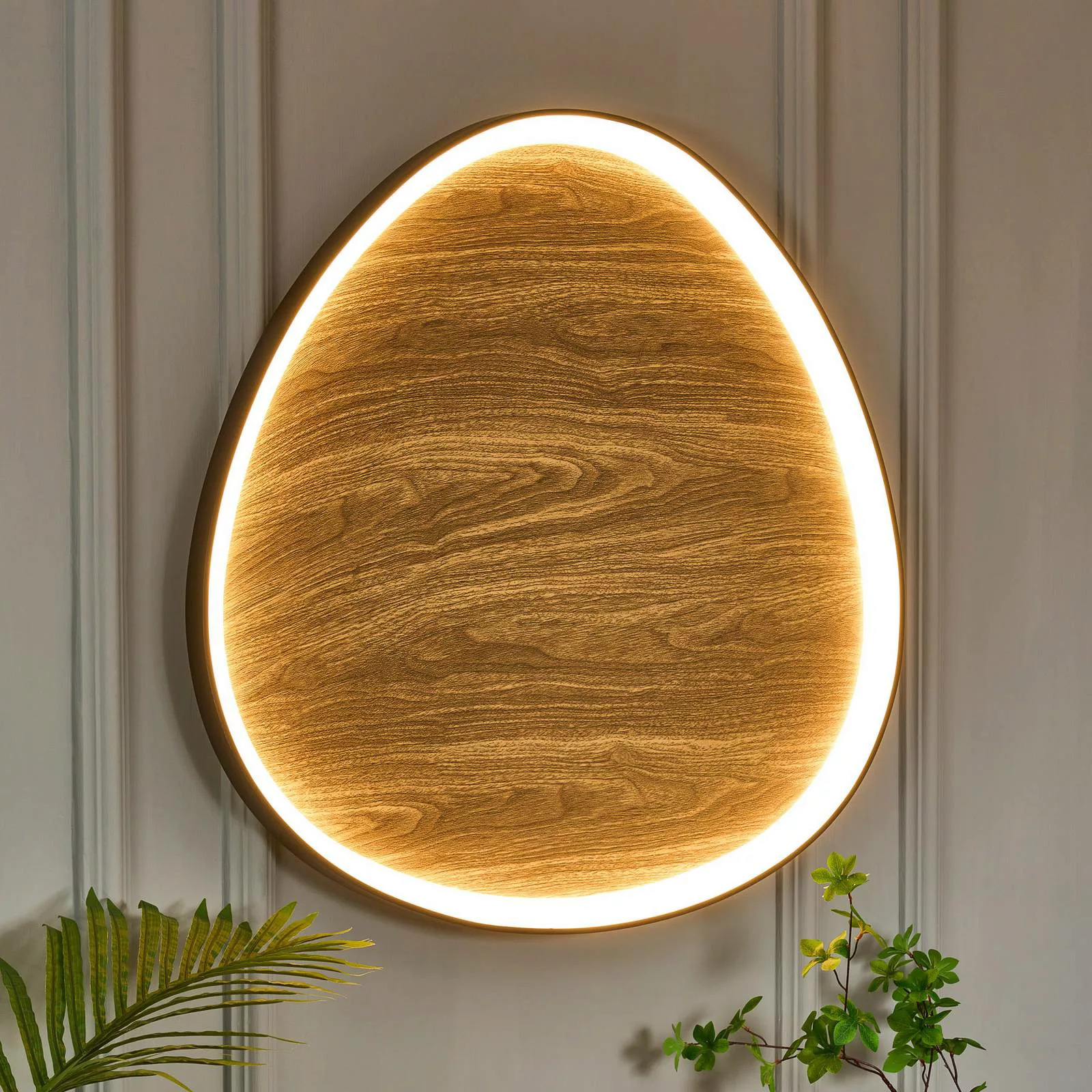 LED-Wandleuchte Bezi, holz hell, Ø 85 cm, Holz, CCT günstig online kaufen