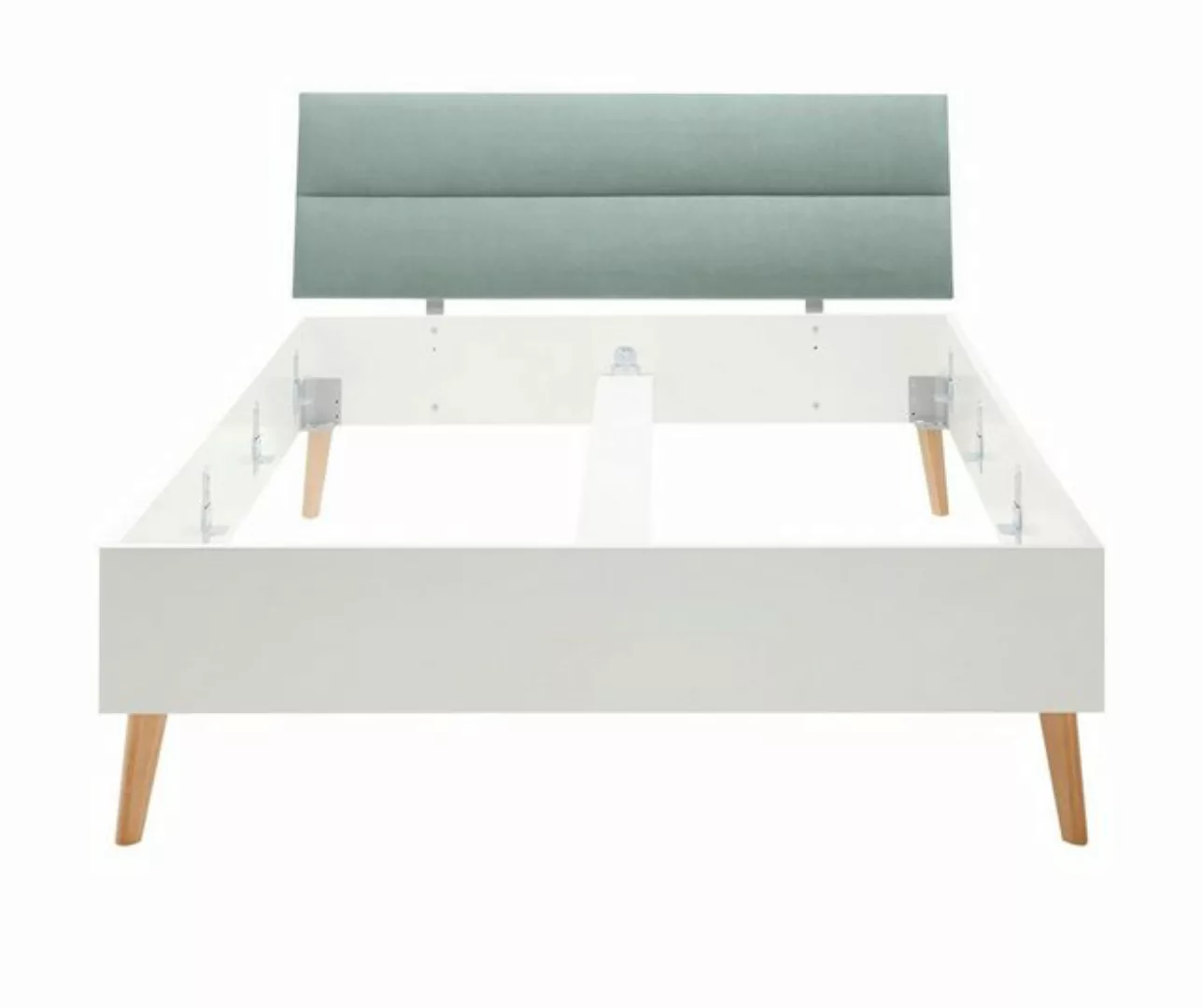 Furn.Design Einzelbett Helge (Bett in weiß mit Eiche, Polsterung in mint od günstig online kaufen