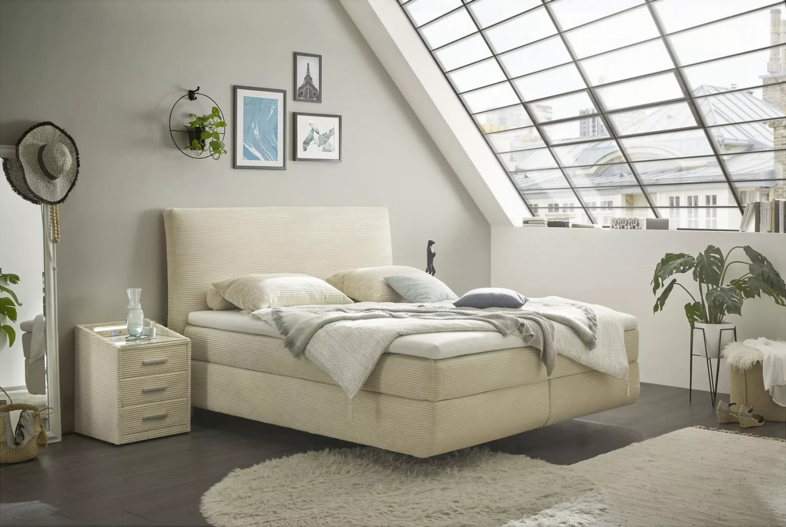 freiraum Boxspringbett MARBELLA, Topper, Cord creme/beige, Härtegrad 2/3, 1 günstig online kaufen