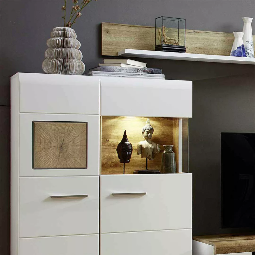Wohnkombination in Weiß Holz Dekor 325 cm (vierteilig) günstig online kaufen