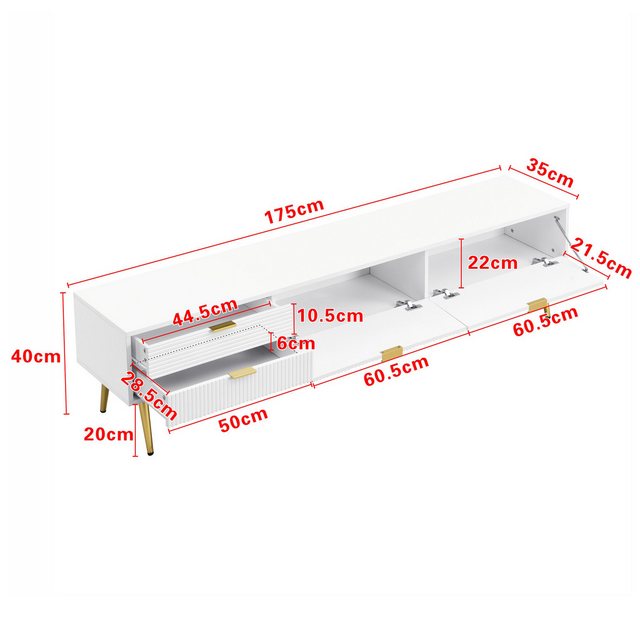 Furnishings Home TV-Schrank lowboard TV-Tisch, geriffelte Front Breite 175 günstig online kaufen