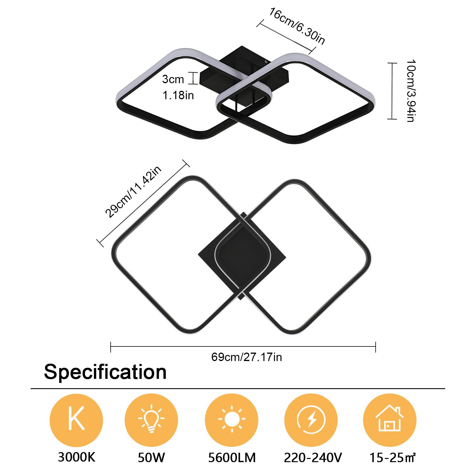 Goeco LED Deckenleuchte LED-Aluminiumlampe, quadratische Wohnzimmerlampe, günstig online kaufen