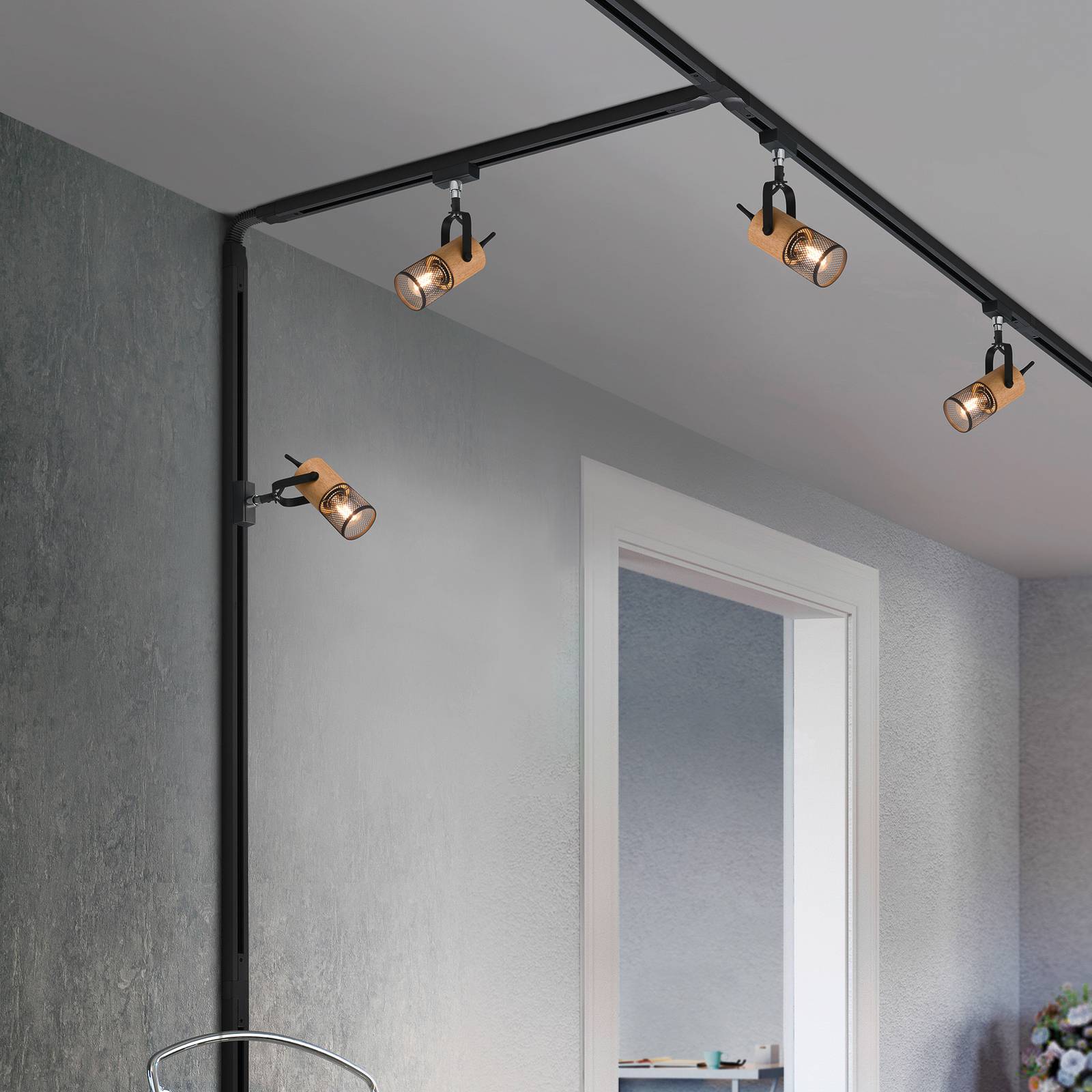 Schienenstrahler Tosh für DUOline, schwarz matt, Holzdetail günstig online kaufen