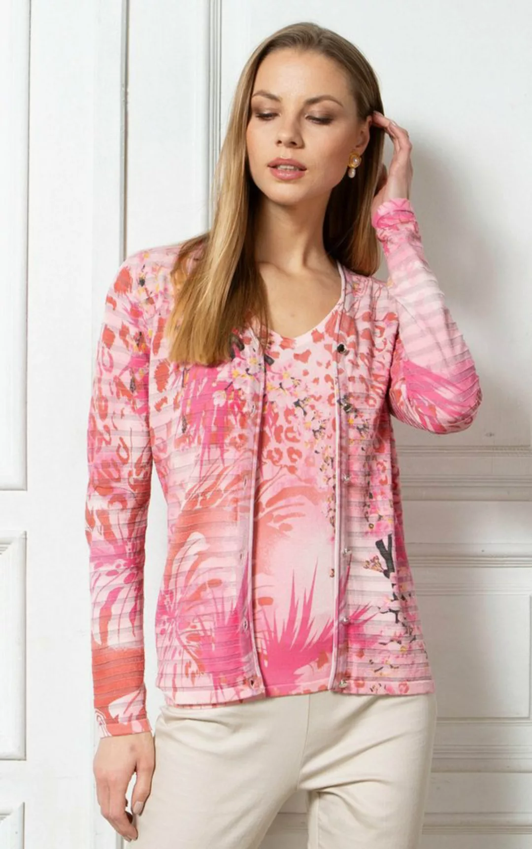 Passioni Cardigan Sommer-Twinset mit rosa floralem Animal-Print günstig online kaufen