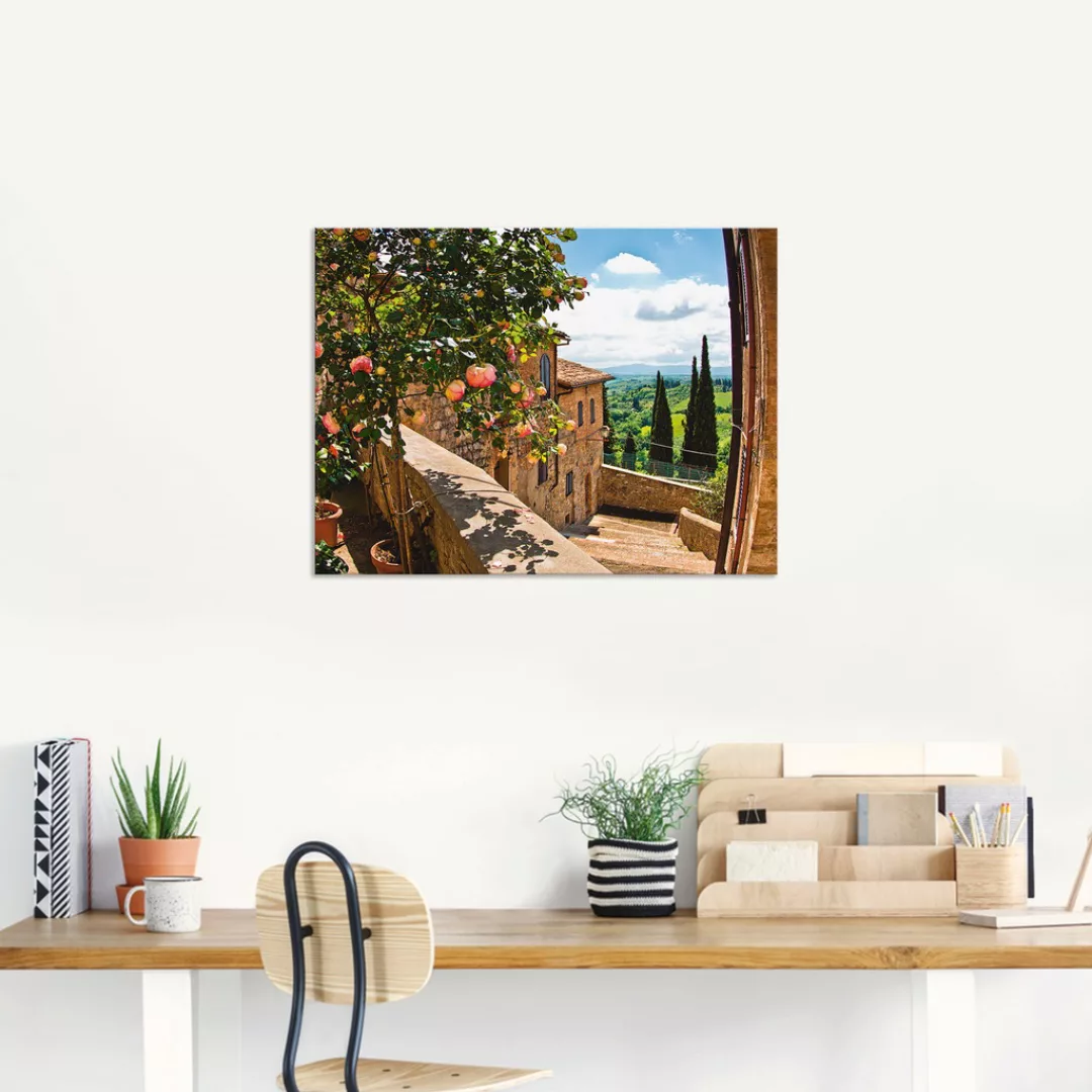 Artland Wandbild »Rosen auf Balkon Toskanalandschaft«, Garten, (1 St.) günstig online kaufen