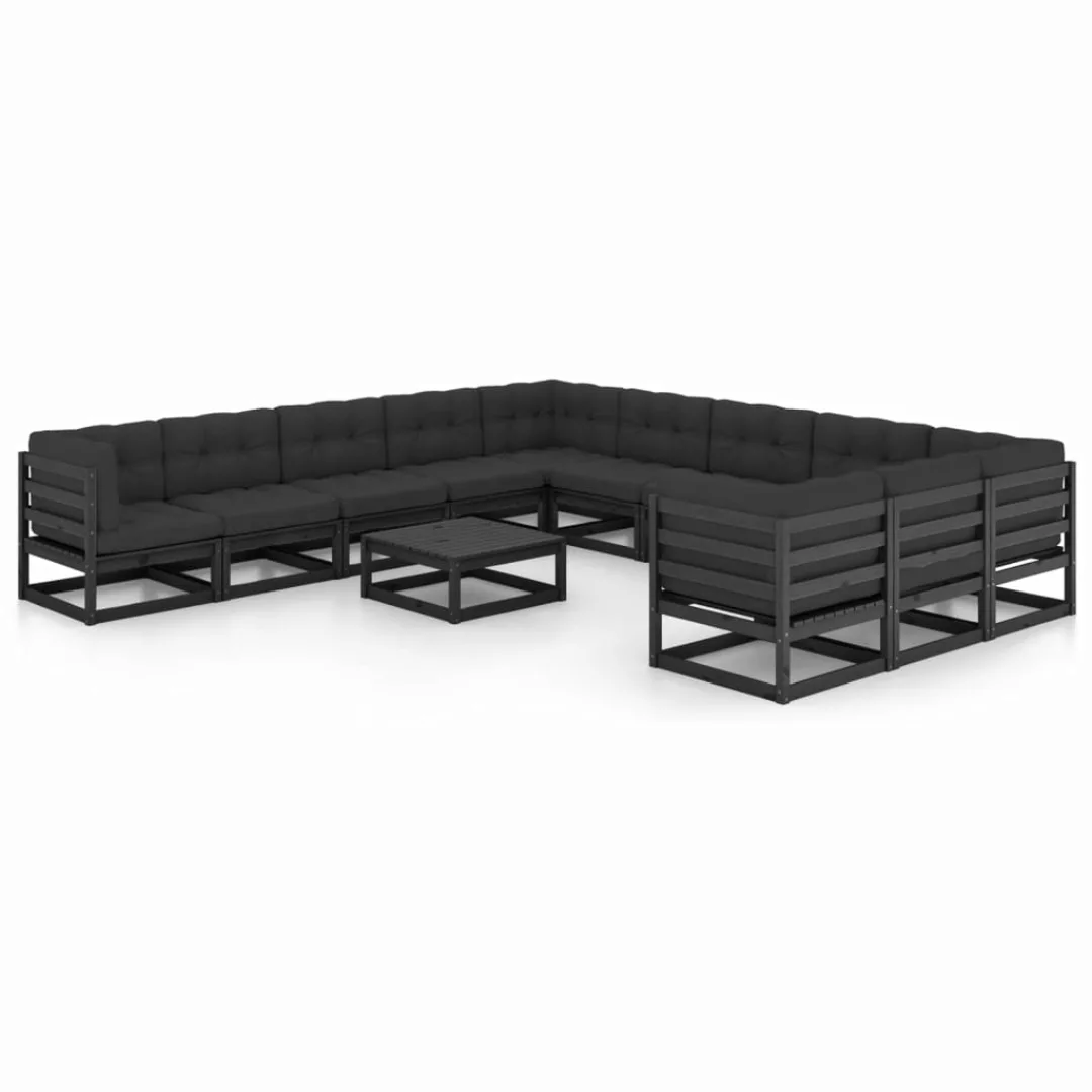 12-tlg. Garten-lounge-set Mit Kissen Schwarz Kiefer Massivholz günstig online kaufen