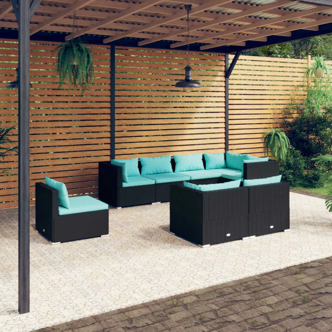 Vidaxl 8-tlg. Garten-lounge-set Mit Kissen Poly Rattan Schwarz günstig online kaufen