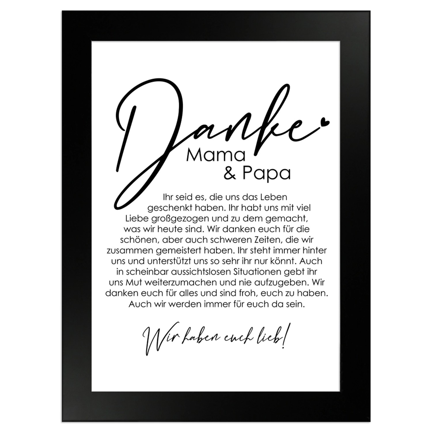 WANDStyle Gerahmtes Poster Danke Mama und Papa 13 x 18 cm Geschenkidee für günstig online kaufen