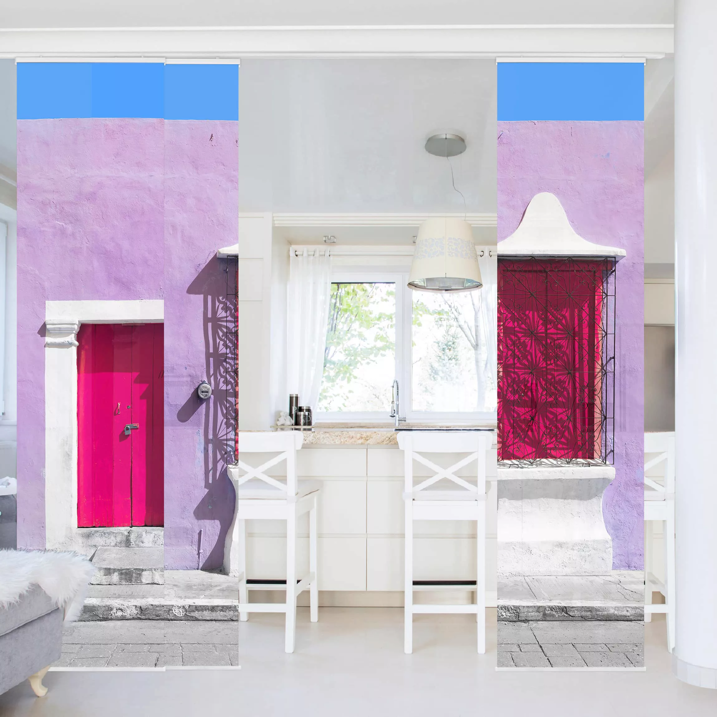 Schiebegardinen Set Architektur & Skyline Rosa Fassade Pinke Tür günstig online kaufen
