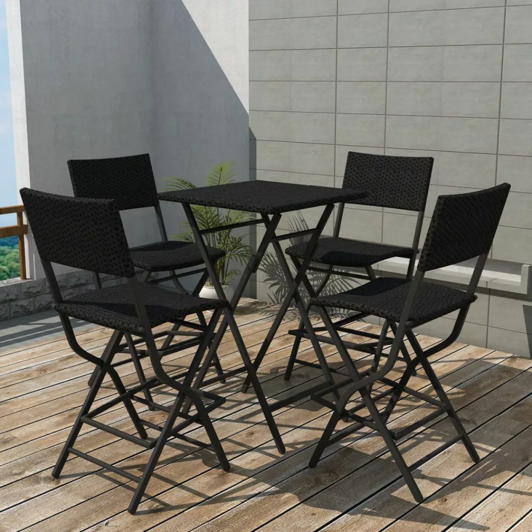 5-tlg. Garten-essgruppe Klappbar Stahl Poly Rattan Schwarz günstig online kaufen