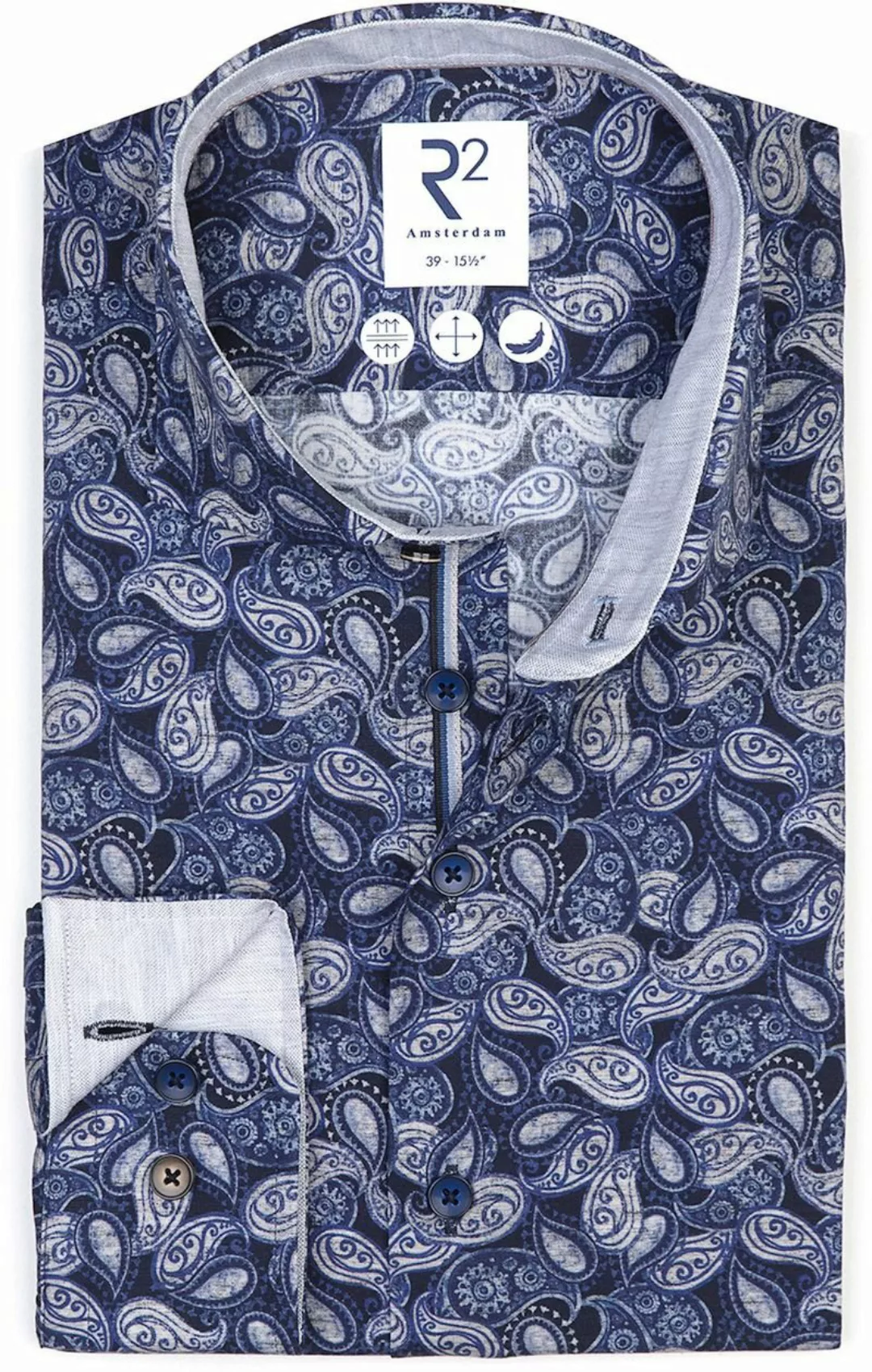 R2 Hemd Stretch Paisley Blau - Größe 41 günstig online kaufen