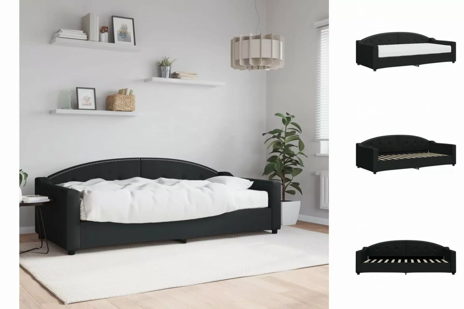 vidaXL Gästebett Gästebett Tagesbett mit Matratze Schwarz 90x200 cm Stoff B günstig online kaufen