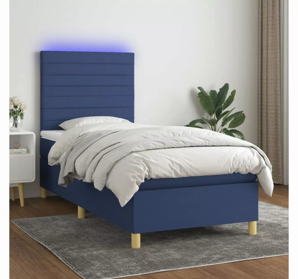 vidaXL Boxspringbett (90 x 200 cm, Streifen Horizontal, Blau), mit LED günstig online kaufen