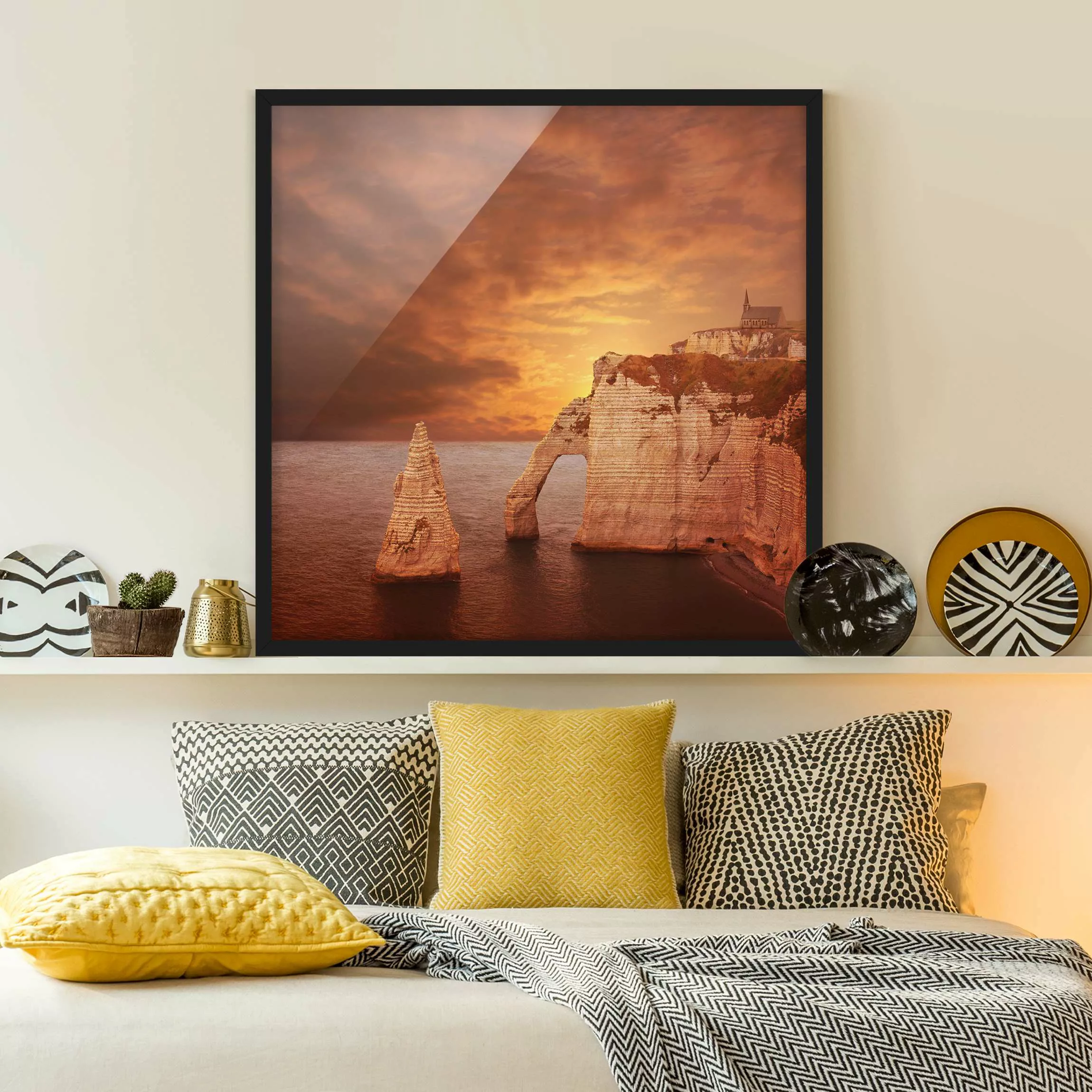 Bild mit Rahmen - Quadrat Sonnenaufgang in Étretat günstig online kaufen