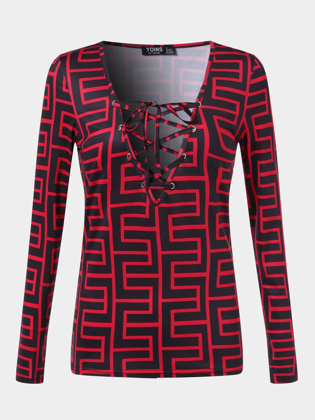 Geometrisches Muster Kreuzförmiges T-Shirt mit tiefem V-Ausschnitt und lang günstig online kaufen