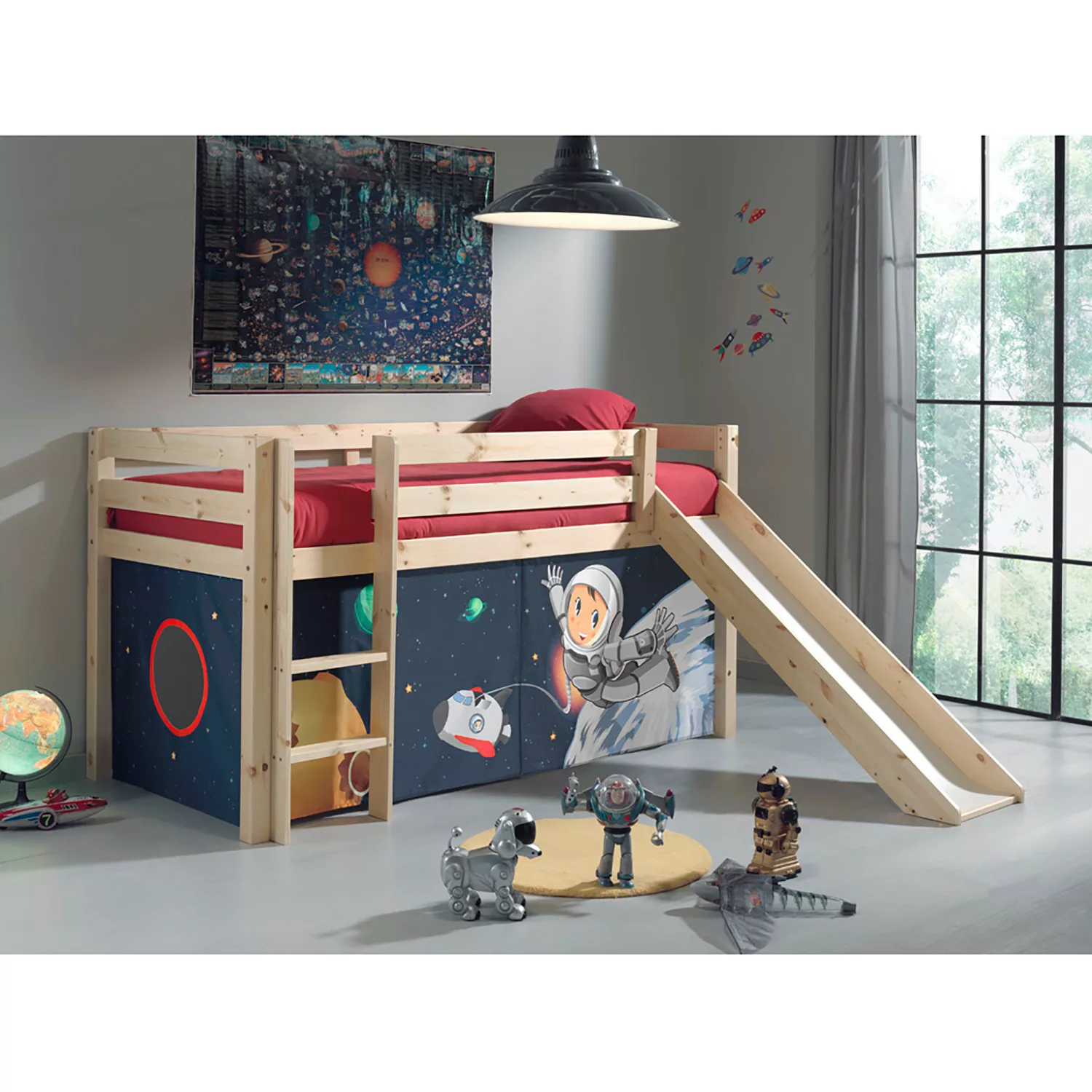 Kinderzimmer Spielbett mit Textil Set Spaceman PINOO-12 incl. Rutsche in Ki günstig online kaufen