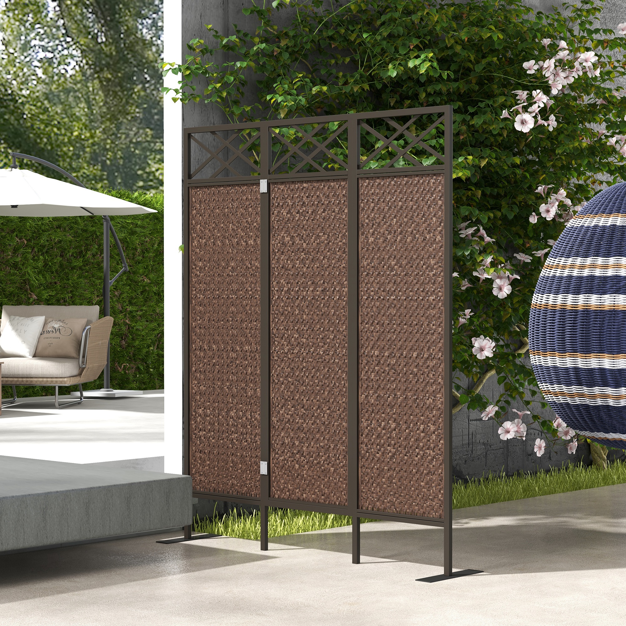 Outsunny Paravant, 148 x 181 cm Garten Raumteiler mit Rattanoptik, Anti-UV günstig online kaufen