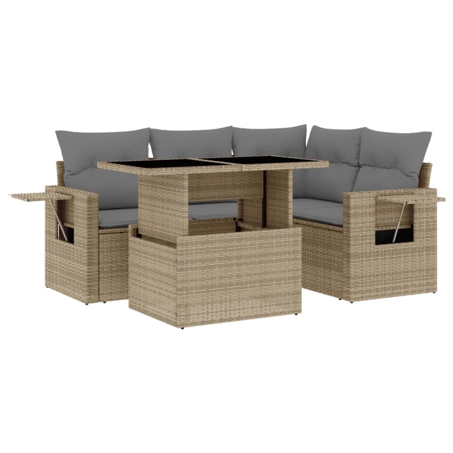 vidaXL 5-tlg Garten-Sofagarnitur mit Kissen Beige Poly Rattan Modell 220 günstig online kaufen