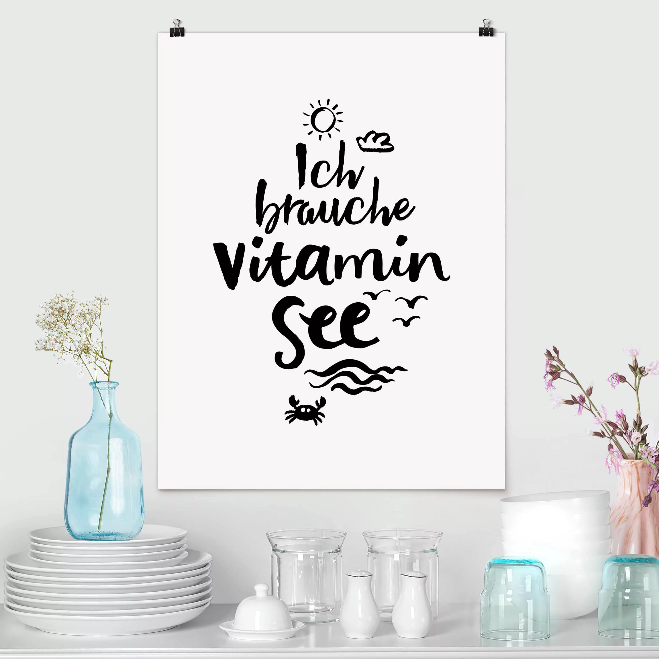 Poster Spruch - Hochformat Ich brauche Vitamin See günstig online kaufen