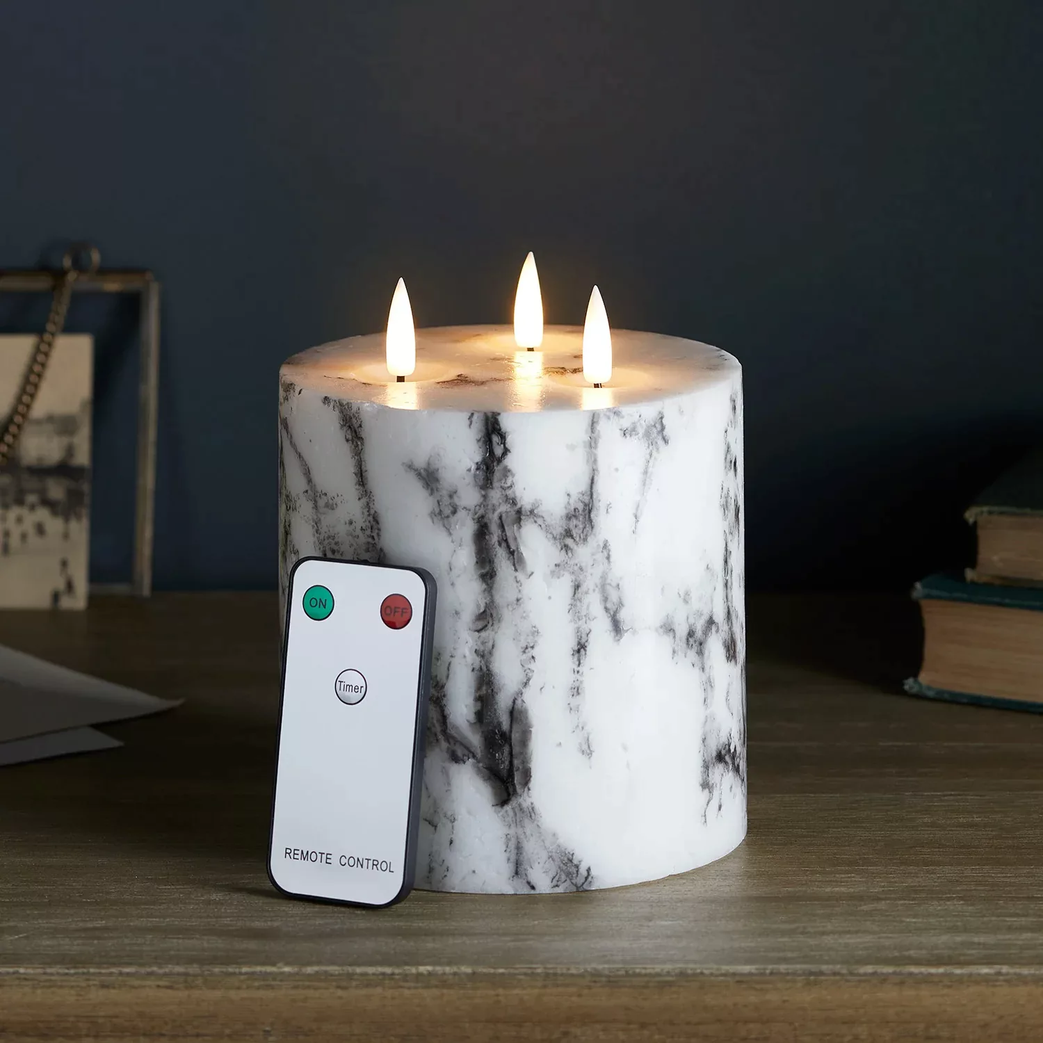 TruGlow® dreidochtige LED Kerze Marmor mit Fernbedienung günstig online kaufen