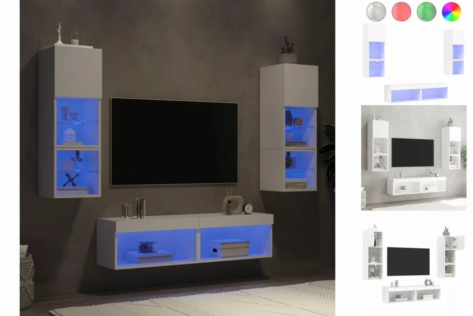 vidaXL TV-Schrank 6-tlg Wohnwand mit LED-Beleuchtung Weiß Spanplatte günstig online kaufen