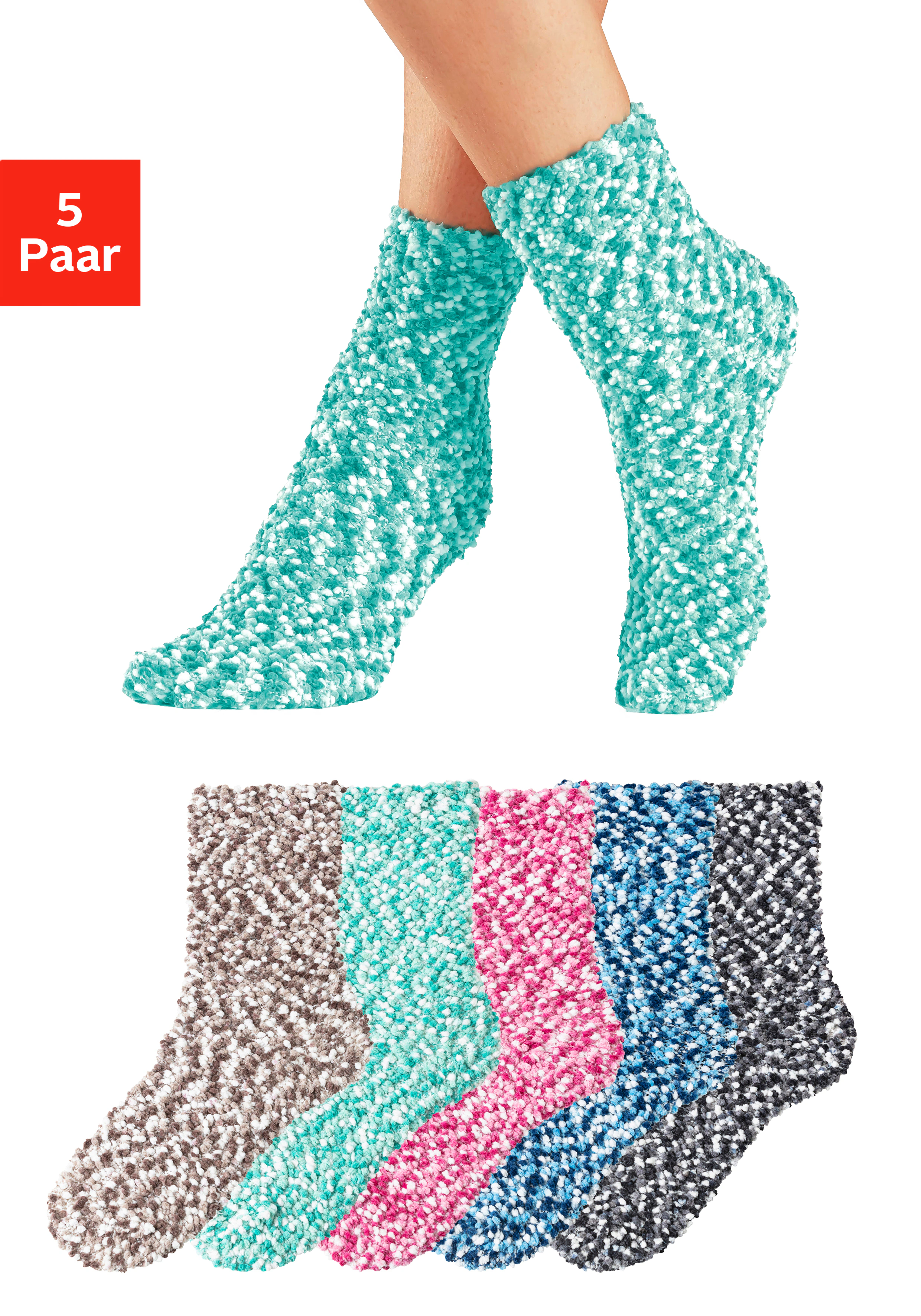 Lavana Kuschelsocken, (Packung, 5 Paar), Multifarbe Bettsocken mit weichem günstig online kaufen