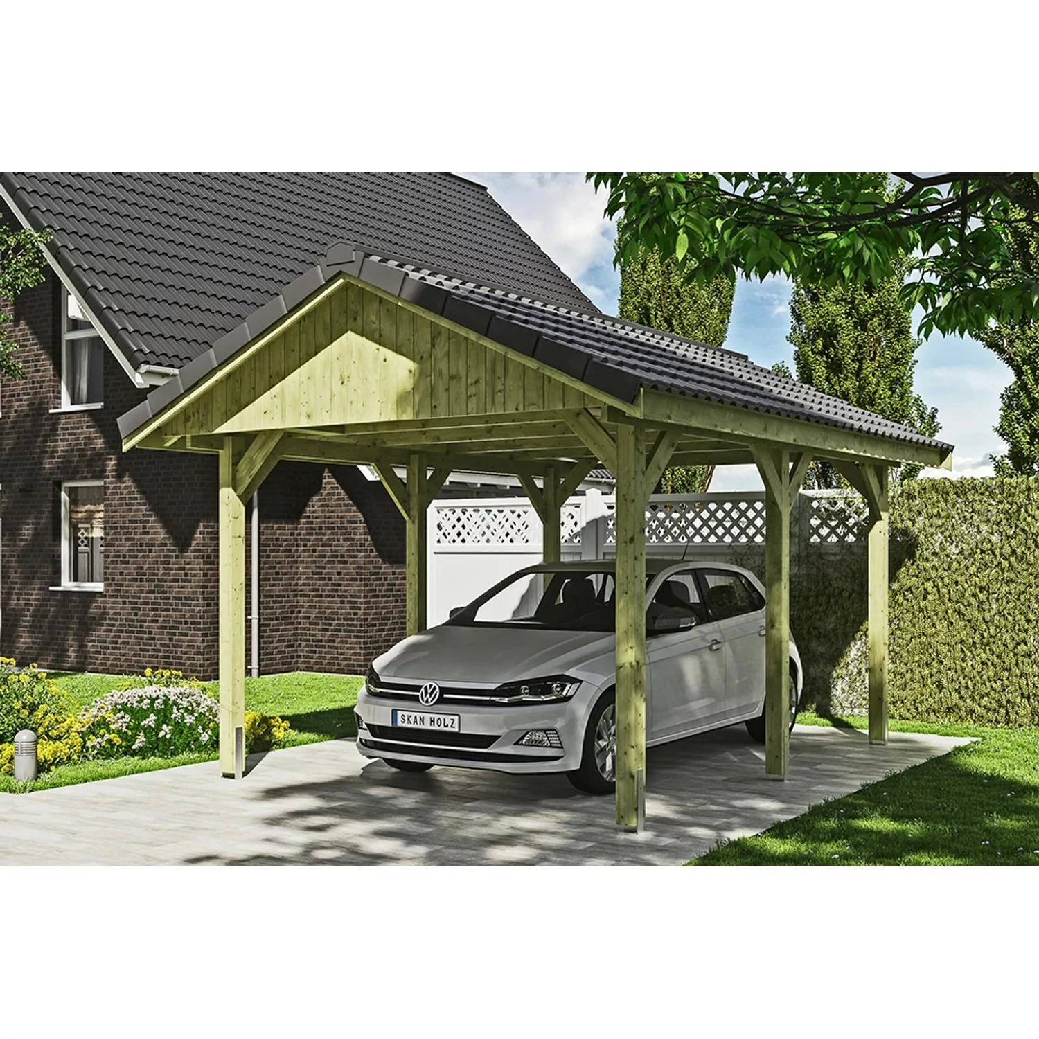 Satteldach-Carport Wallgau Grün 380 x 500 cm Dachlattung günstig online kaufen