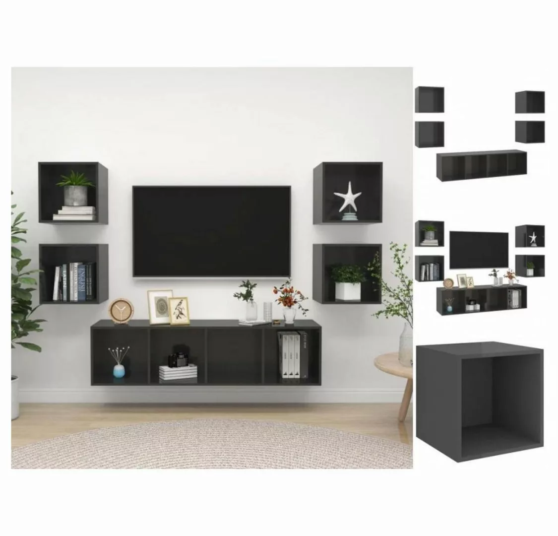 vidaXL Kleiderschrank 5-tlg TV-Schrank-Set Hochglanz-Grau Spanplatte günstig online kaufen