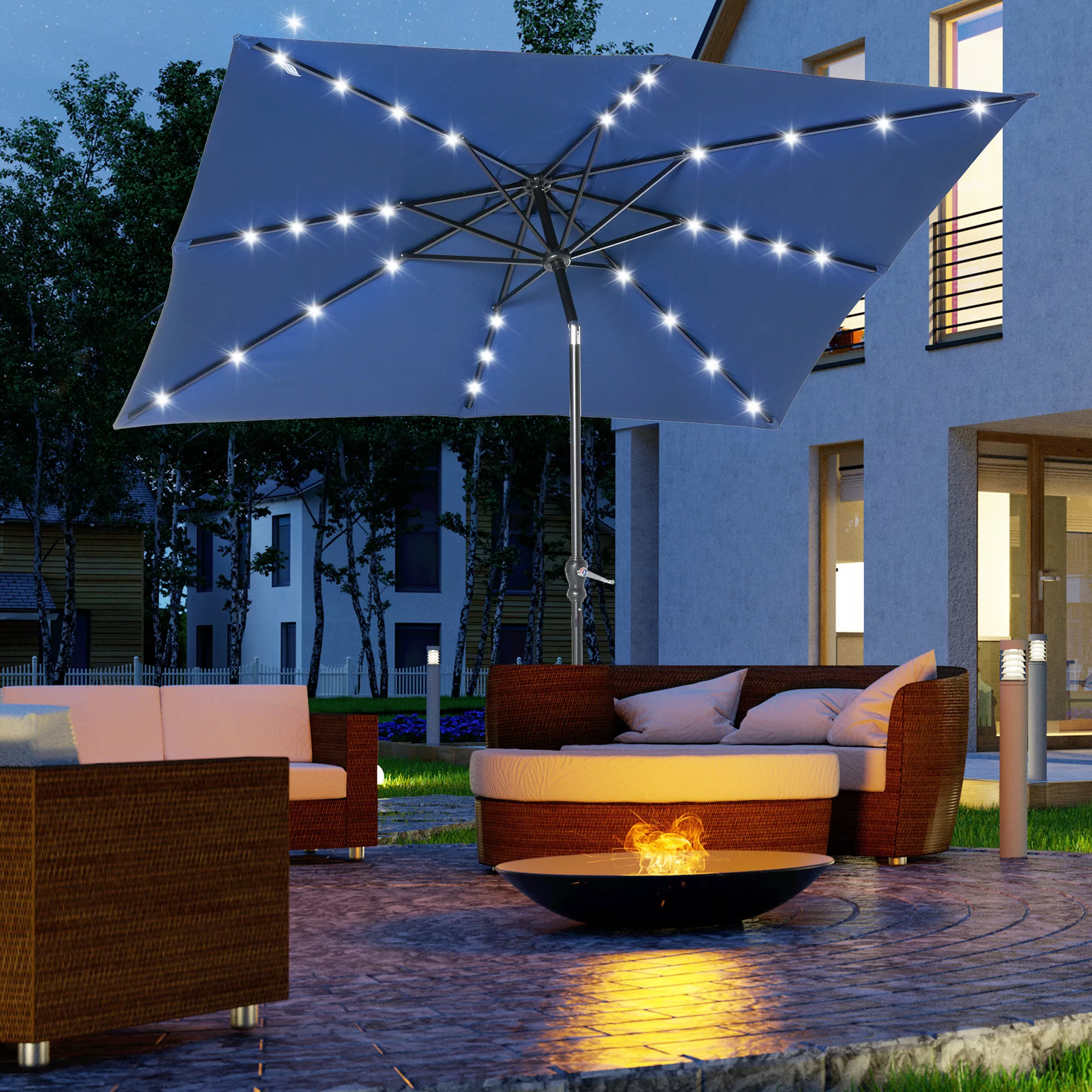 Outsunny Garten Sonnenschirm gerader 3 x 2 m rechteckig neigbar LED-Sonnens günstig online kaufen
