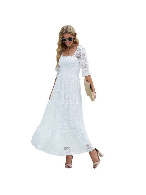 KIKI Abendkleid Dirndl Damen Gesmokter mit Hoher Taille A-Linien-Kleid günstig online kaufen