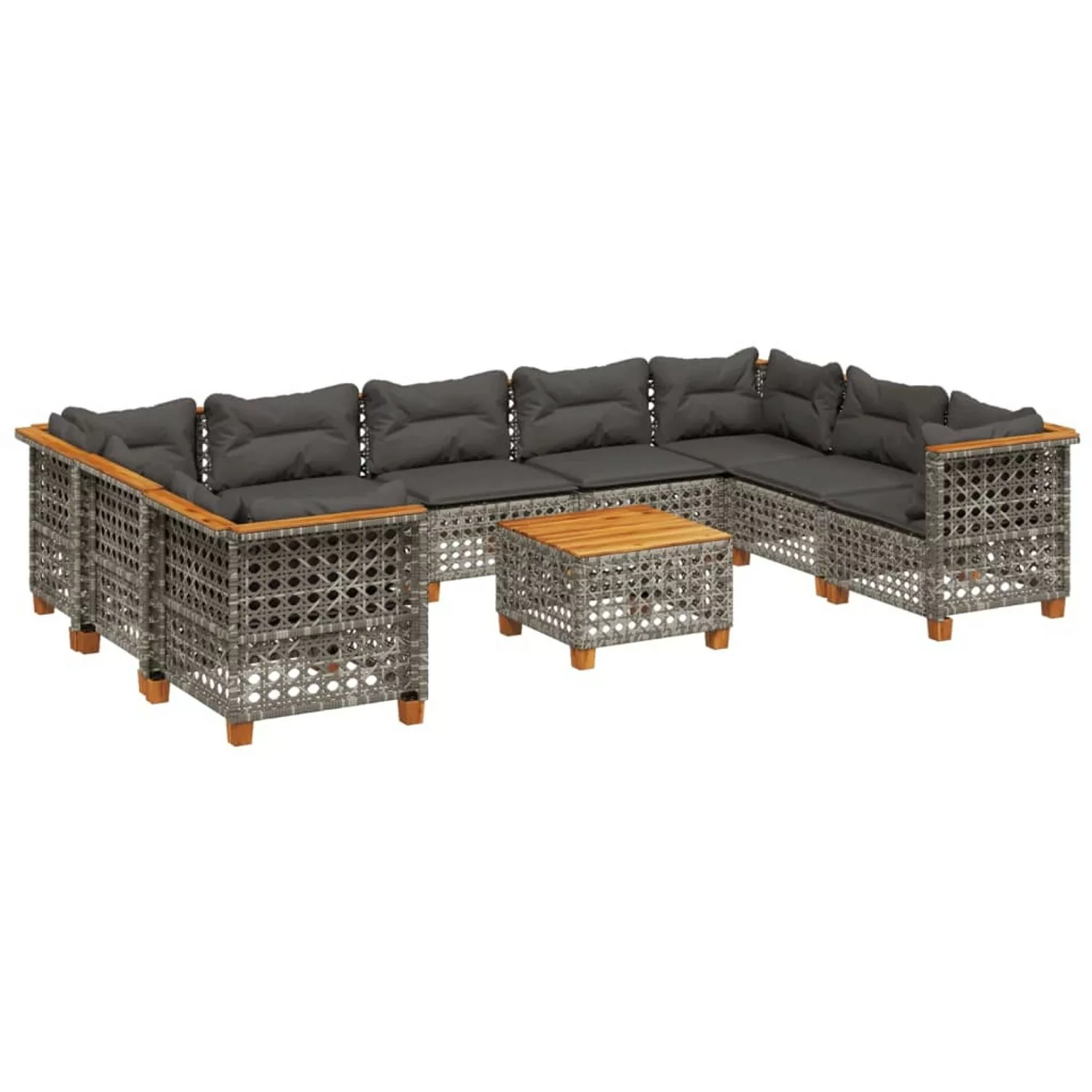 vidaXL 10-tlg Garten-Sofagarnitur mit Kissen Grau Poly Rattan Modell 119 günstig online kaufen