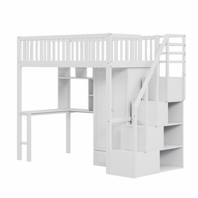 MODFU Kinderbett Hochbett mit großem Kleiderschrank Regal und Tisch (90 x 2 günstig online kaufen