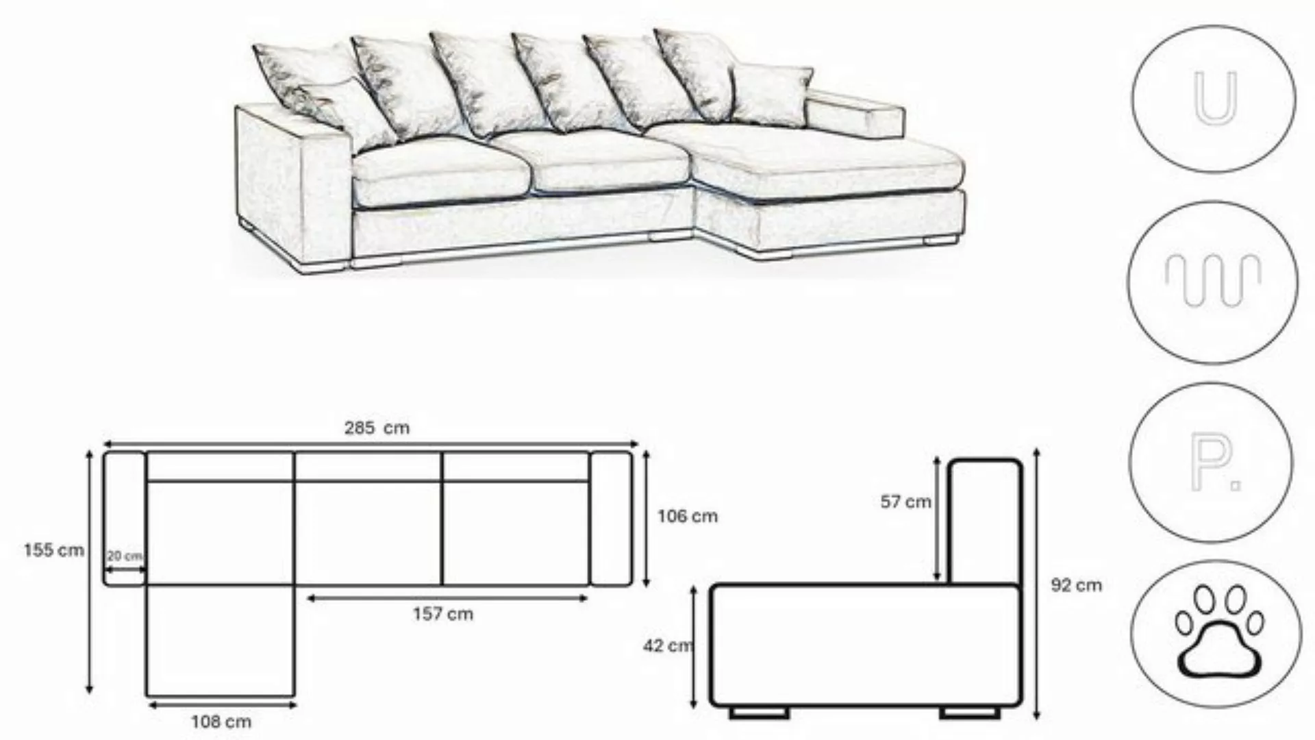 Kaiser Möbel Ottomane Ecksofa Sofa L-form, Couch L-form Gabon Ottomane Link günstig online kaufen