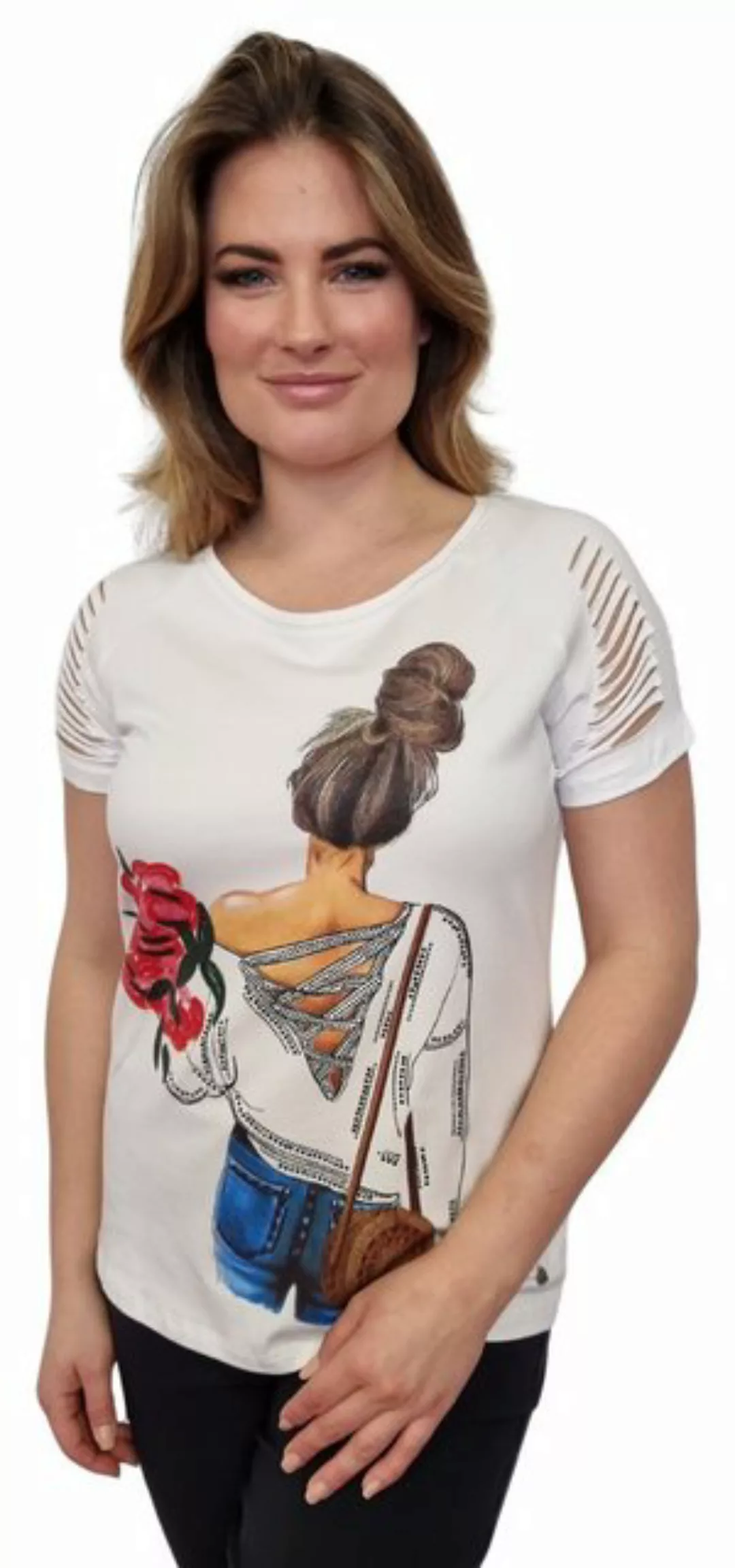 Gio Milano T-Shirt mit Cut-Outs und Motiv-Print günstig online kaufen