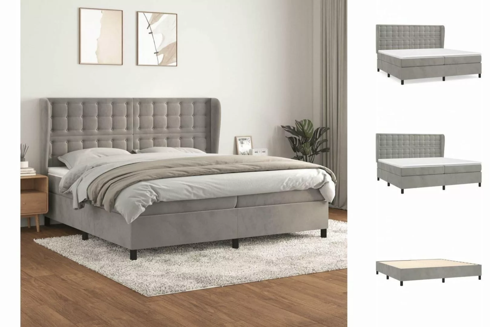 vidaXL Boxspringbett Boxspringbett mit Matratze Hellgrau 200x200 cm Samt Be günstig online kaufen