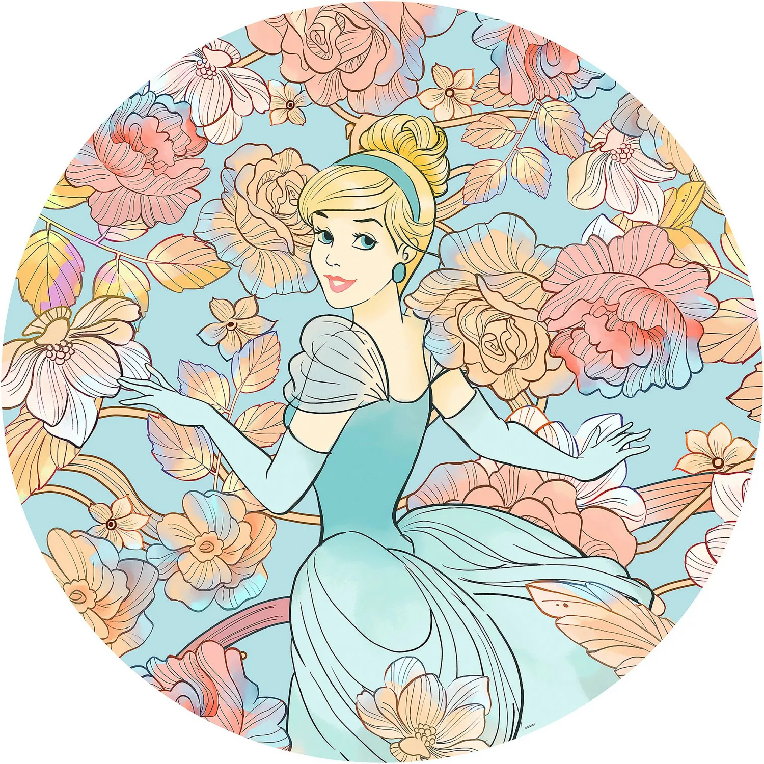 Disney Selbstklebende Runde Tapete Aschenputtel Multicolor Ø 125 cm 611718 günstig online kaufen